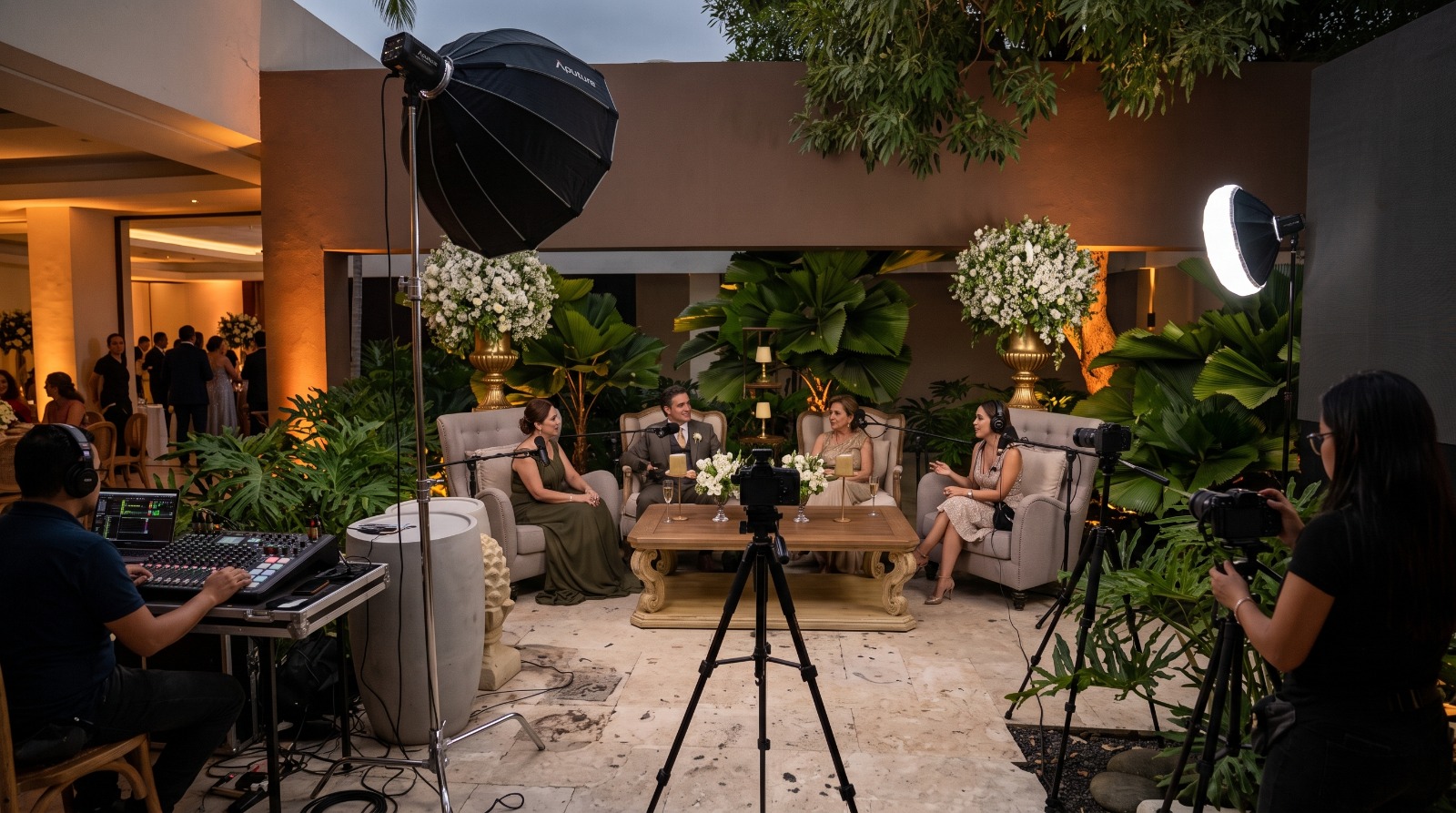 Set de podcast en una boda